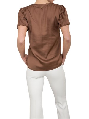 Blusa regular Fracomina raso marrone manica corta in DONNA