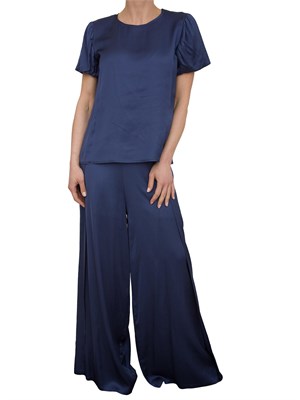 Blusa regular Fracomina raso blu manica corta in DONNA