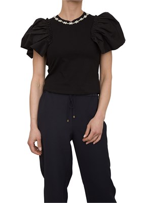 T-shirt regular Fracomina in jersey nero con gale in popeline su giromanica in DONNA