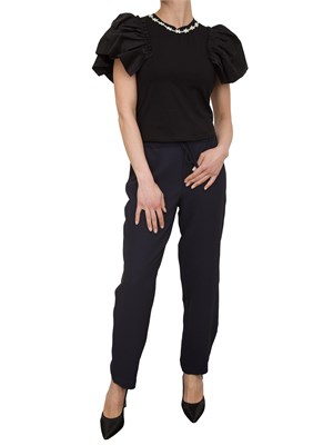 T-shirt regular Fracomina in jersey nero con gale in popeline su giromanica in DONNA