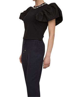 T-shirt regular Fracomina in jersey nero con gale in popeline su giromanica in DONNA