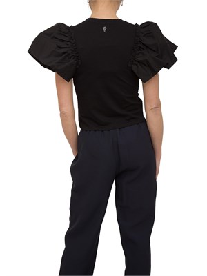 T-shirt regular Fracomina in jersey nero con gale in popeline su giromanica in DONNA