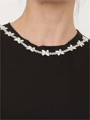 T-shirt regular Fracomina in jersey nero con gale in popeline su giromanica in DONNA