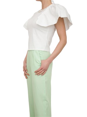 T-shirt regular Fracomina in jersey bianco con gale in popeline su giromanica in DONNA