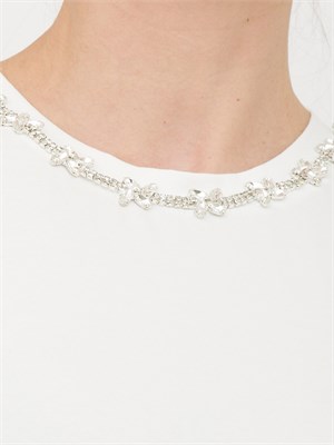 T-shirt regular Fracomina in jersey bianco con gale in popeline su giromanica in DONNA