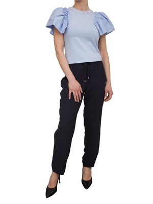 T-shirt regular Fracomina in jersey azzurro con gale in popeline su giromanica in DONNA