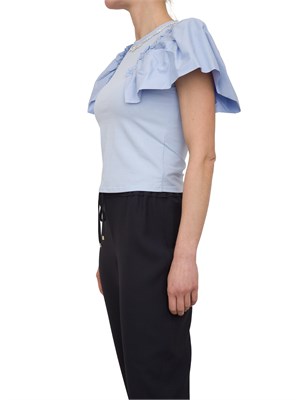 T-shirt regular Fracomina in jersey azzurro con gale in popeline su giromanica in DONNA