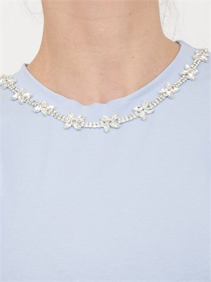 T-shirt regular Fracomina in jersey azzurro con gale in popeline su giromanica in DONNA