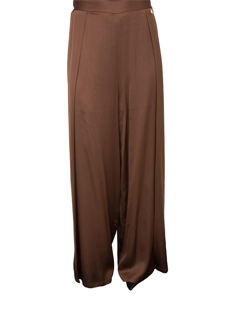 Pantaloni palazzo raso marrone Fracomina con elastico vita