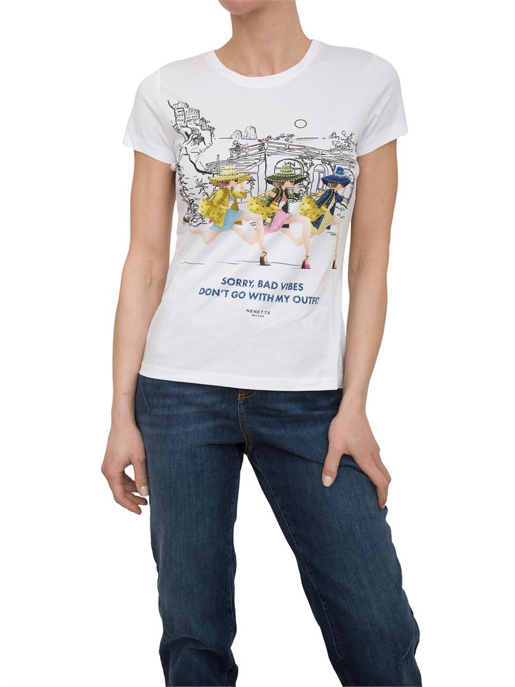 T-shirt bianca Nenette stampa strass