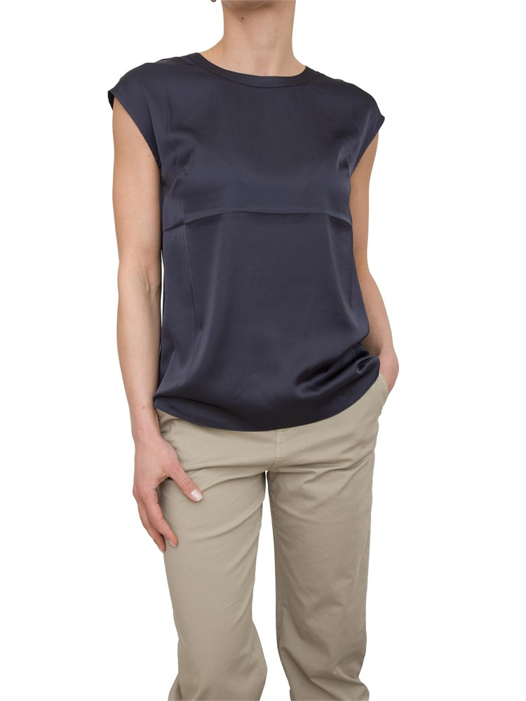 Blusa Nenette raso blu maniche scese