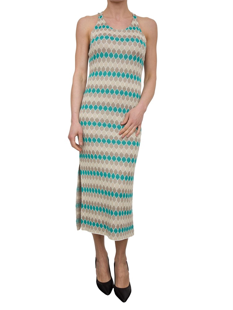 Abito midi in jacquard geometrico multicolor
