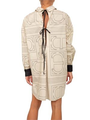 Abito camicia Twinset in pregiato cotone beige con stampa logo all over in DONNA