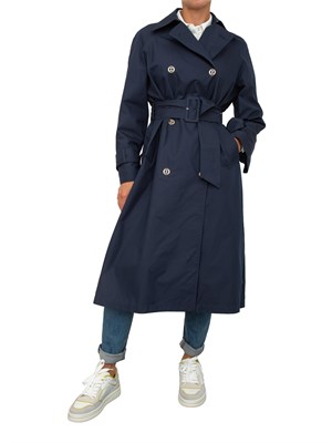 Trench doppiopetto Twinset in twill di misto cotone blu in DONNA