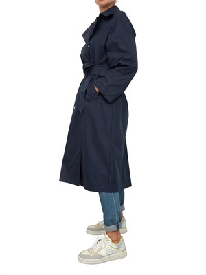 Trench doppiopetto Twinset in twill di misto cotone blu in DONNA