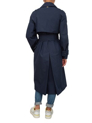 Trench doppiopetto Twinset in twill di misto cotone blu in DONNA