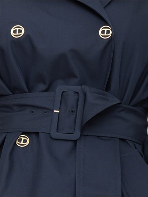 Trench doppiopetto Twinset in twill di misto cotone blu in DONNA