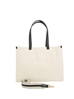 Borsa shopper Twinset in canvas con logo bianco in DONNA