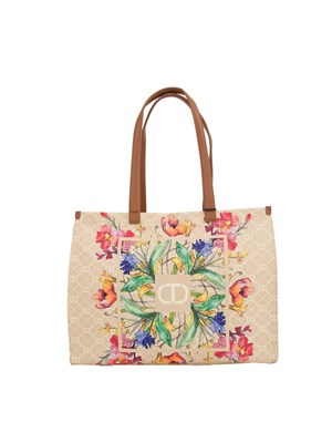 Borsa shopper Twinset in canvas con stampa fiori in DONNA