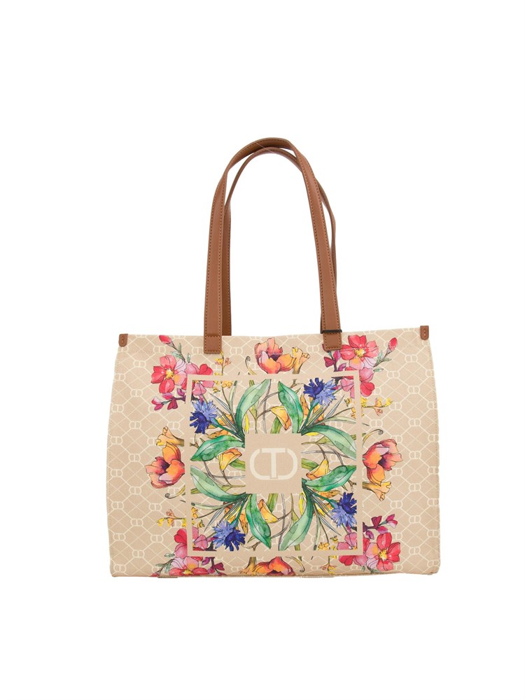 Borsa shopper Twinset in canvas con stampa fiori