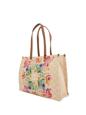 Borsa shopper Twinset in canvas con stampa fiori in DONNA