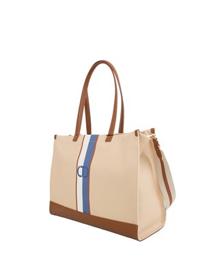 Borsa shopper Twinset in canvas con Oval T beige in DONNA