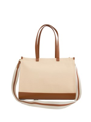 Borsa shopper Twinset in canvas con Oval T beige in DONNA
