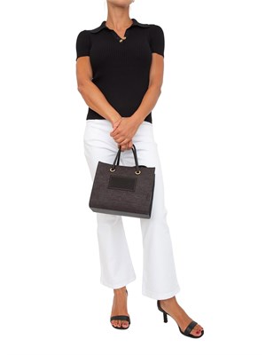 Maglia maniche corte Twinset in viscosa stretch nera con lavorazione a coste in DONNA