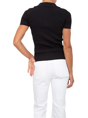 Maglia maniche corte Twinset in viscosa stretch nera con lavorazione a coste in DONNA