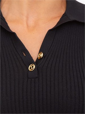 Maglia maniche corte Twinset in viscosa stretch nera con lavorazione a coste in DONNA