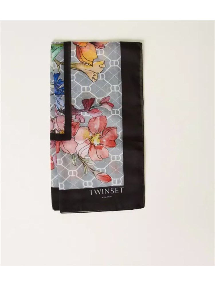 Kefia nera Twinset multicolor fiori
