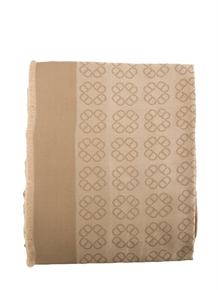 Kefia beige Twinset logo all over bordo sfrangiato