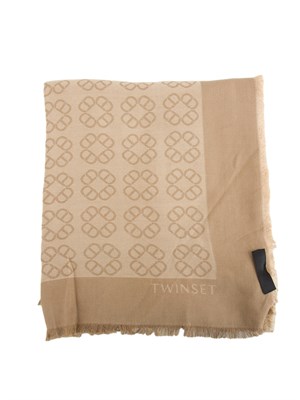 Kefia beige Twinset logo all over bordo sfrangiato in DONNA