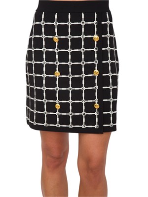 Minigonna nera Elisabetta Franchi in jacquard logo con bottoni dorati in DONNA