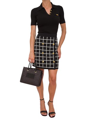 Minigonna nera Elisabetta Franchi in jacquard logo con bottoni dorati in DONNA