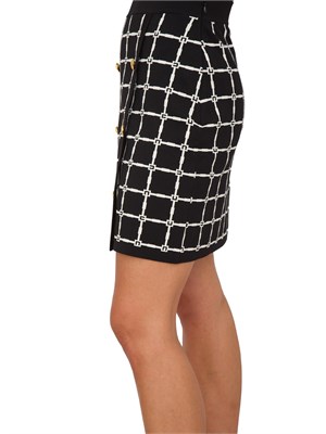 Minigonna nera Elisabetta Franchi in jacquard logo con bottoni dorati in DONNA