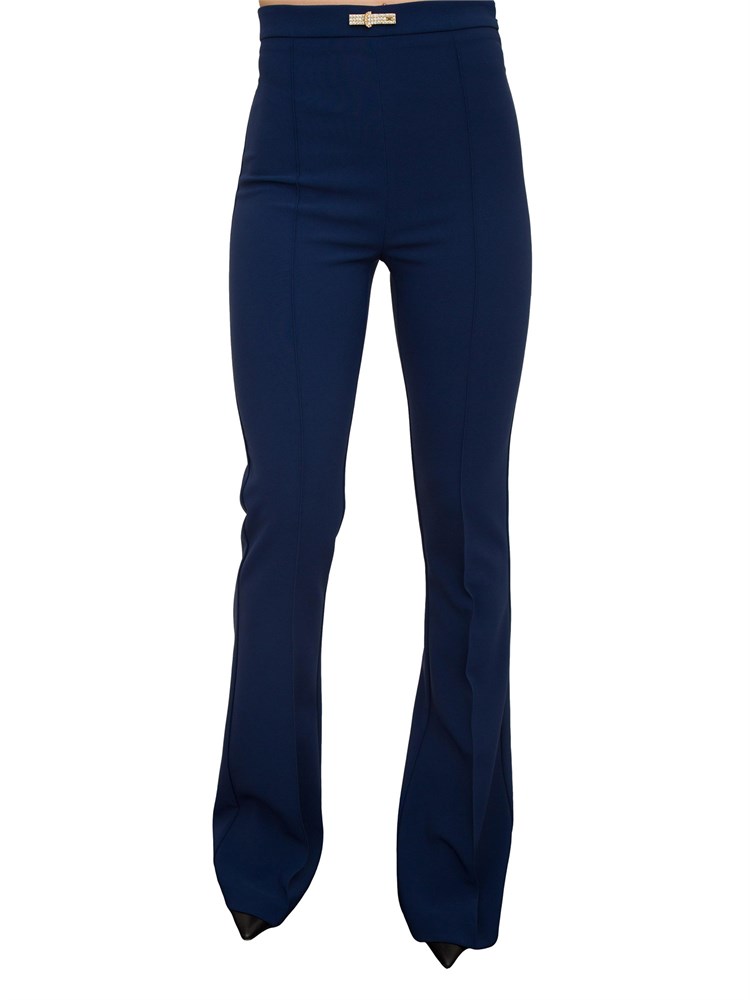 Pantaloni blu a zampa in doppio crêpe leggero Elisabetta Franchi