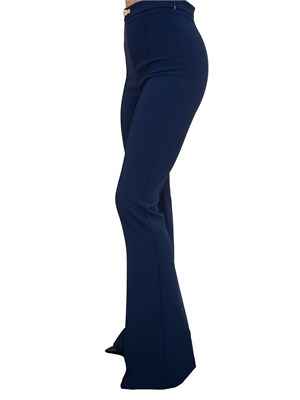 Pantaloni blu a zampa in doppio crêpe leggero Elisabetta Franchi in DONNA