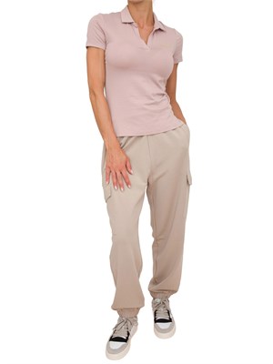 Polo donna EA7 Emporio Armani in misto cotone e modal rosa con logo borchie in DONNA