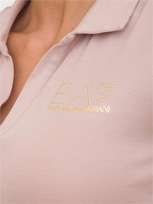 Polo donna EA7 Emporio Armani in misto cotone e modal rosa con logo borchie in DONNA