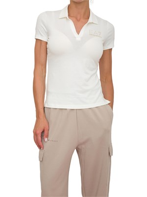 Polo donna EA7 Emporio Armani in misto cotone e modal bianco con logo borchie in DONNA