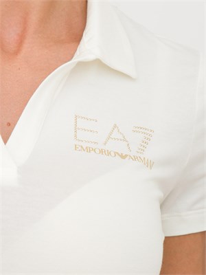 Polo donna EA7 Emporio Armani in misto cotone e modal bianco con logo borchie in DONNA