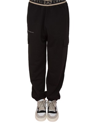 Pantaloni cargo EA7 Emporio Armani donna in tessuto tecnico nero con banda logo in DONNA