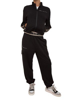 Pantaloni cargo EA7 Emporio Armani donna in tessuto tecnico nero con banda logo in DONNA