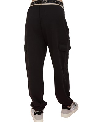 Pantaloni cargo EA7 Emporio Armani donna in tessuto tecnico nero con banda logo in DONNA