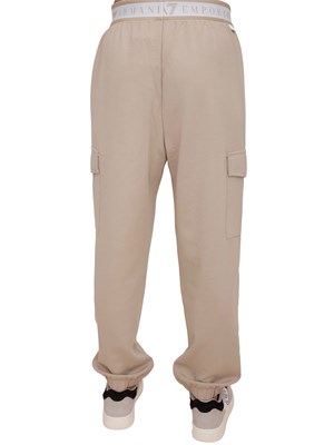 Pantaloni cargo EA7 Emporio Armani donna in tessuto tecnico beige con banda logo in DONNA