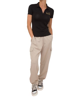 Polo donna EA7 Emporio Armani in misto cotone e modal nero con logo borchie in DONNA