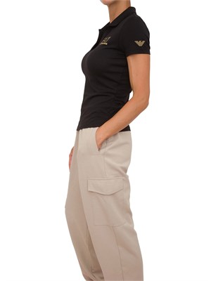 Polo donna EA7 Emporio Armani in misto cotone e modal nero con logo borchie in DONNA