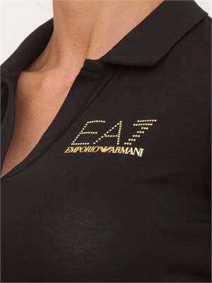 Polo donna EA7 Emporio Armani in misto cotone e modal nero con logo borchie in DONNA