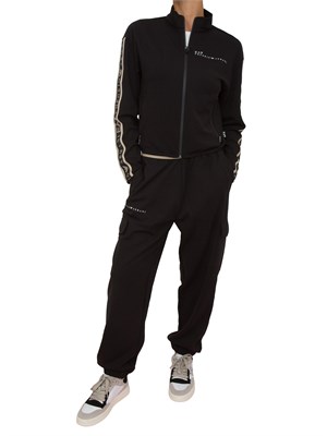 Felpa donna EA7 Emporio Armani in tessuto tecnico nero con bande logo in DONNA